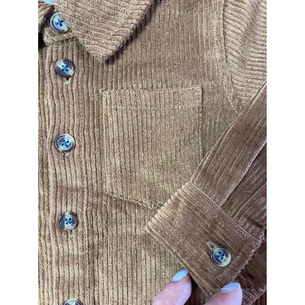 Mud Pie Toddler Boys Caramel Corduroy Shacket Brown Button Down Shirt 12-18M NWT